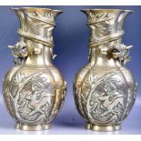 PAIR OF 19TH CENTURY CHINESE BRONZE DRAGON VASES