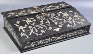 19TH CENTURY CHINESE BLACK LACQUER M.O.P. WRITING SLOPE