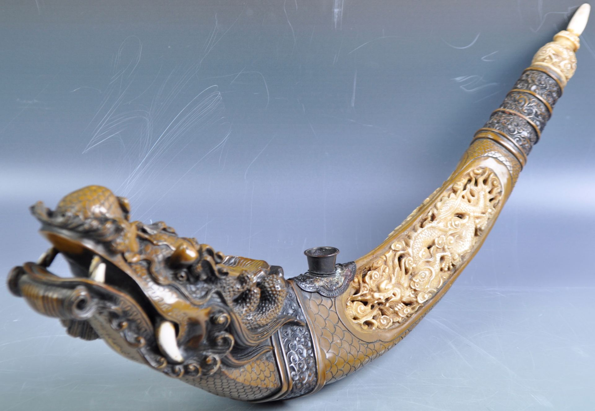 LARGE AND IMPRESSIVE CHINESE DRAGON OPIUM PIPE - Bild 7 aus 11