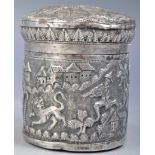 ANTIQUE 19TH CENTURY INDIAN RAJ PERIOD SILVER TEA CADDY