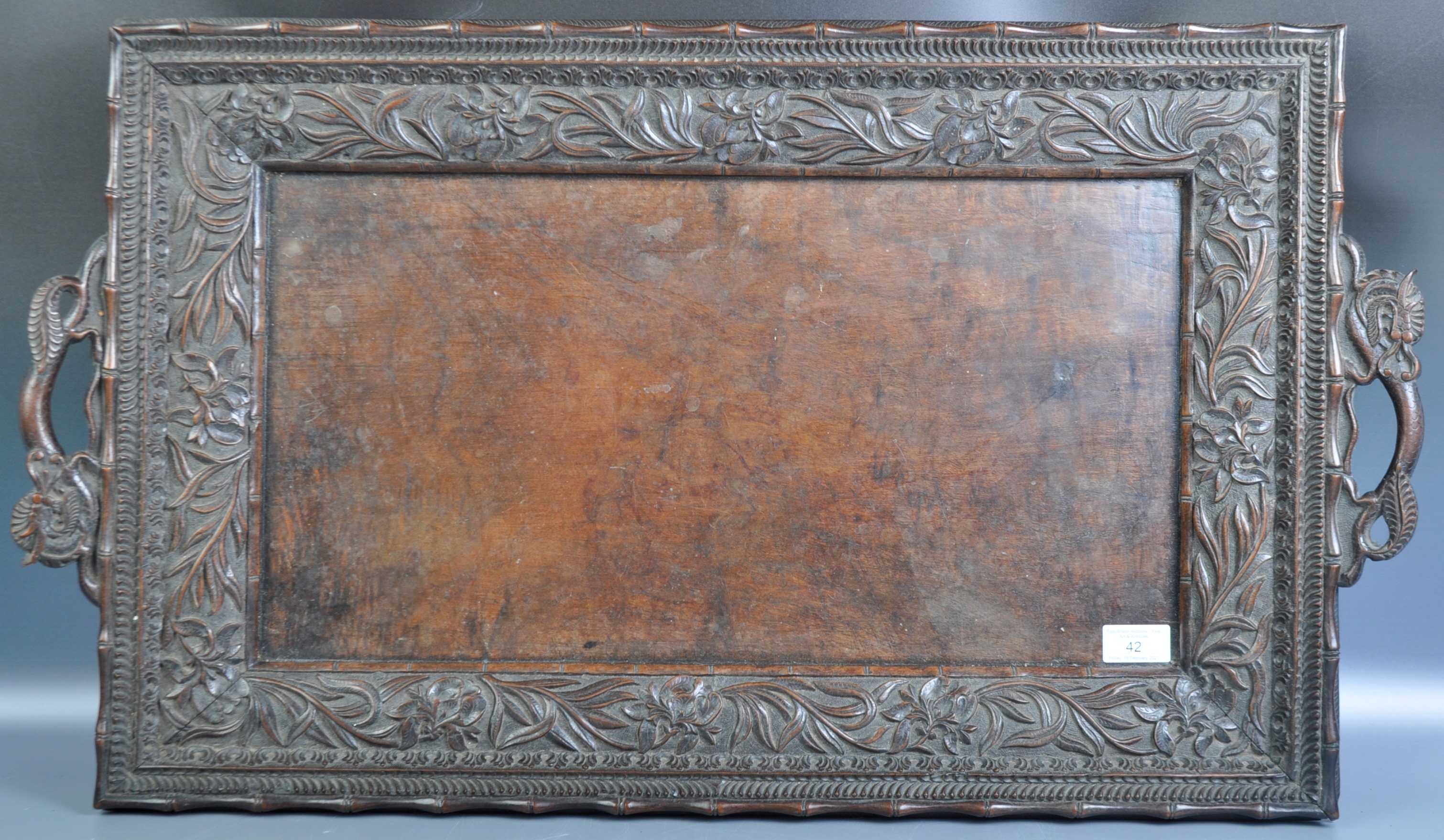 18TH CENTURY CHINESE CARVED HARDWOOD SERVING TRAY
