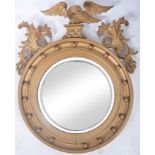 REGENCY GEORGE III EAGLE ADORNED CONVEX WALL MIRROR