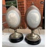 PAIR OF ANTIQUE CARVED EMU EGGS ON SILVER PLATED STANDS