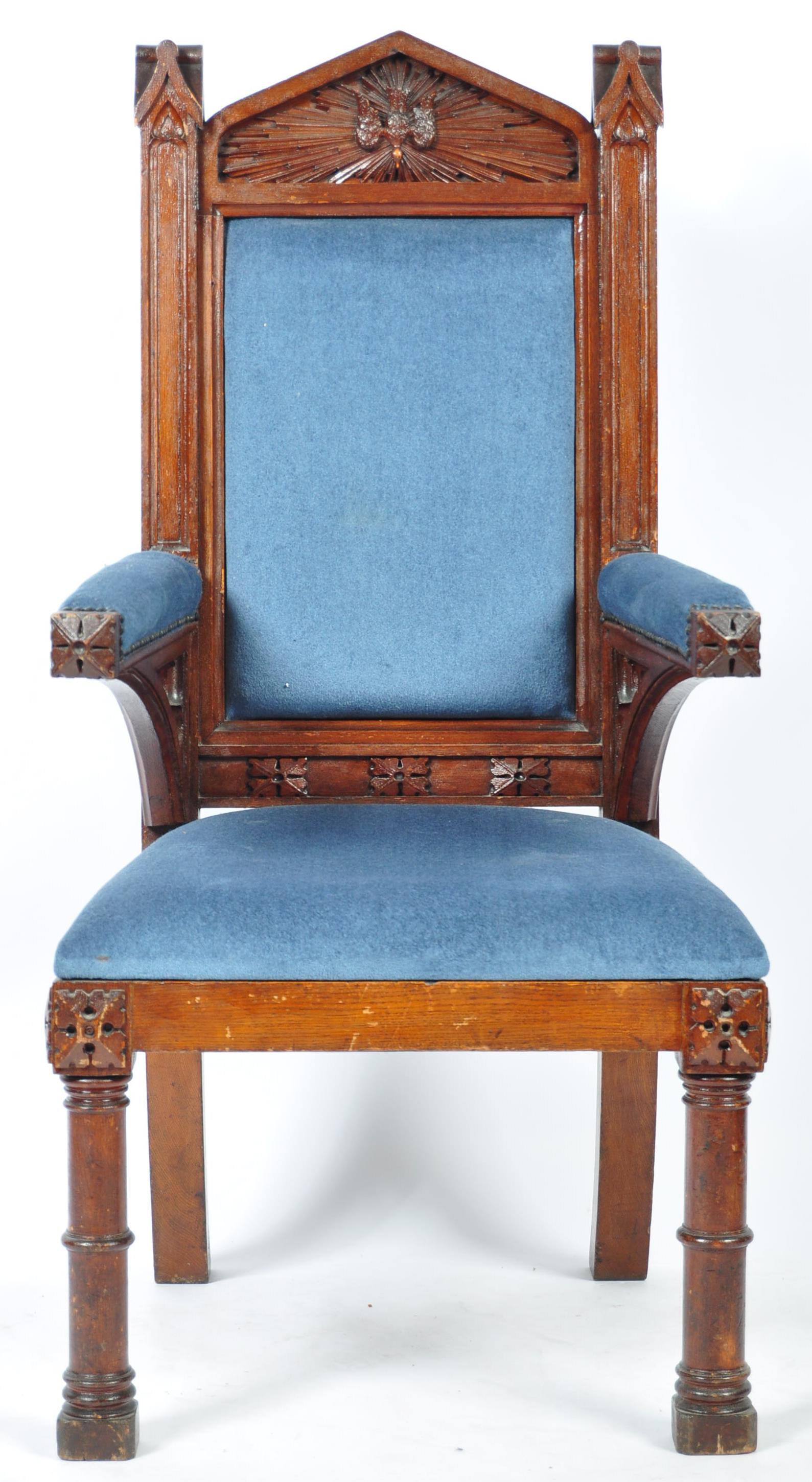 19TH CENTURY VICTORIAN GOTHIC REVIVAL OAK ARMCHAIR - Image 2 of 8