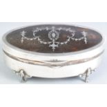 ANTIQUE SILVER AND TORTOISESHELL JEWELLERY BOX