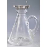 EDWARDIAN SILVER AND GLASS WHISKEY NOGGIN JUG