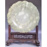 ANTIQUE CHINESE GREEN JADE PLATE ON STAND
