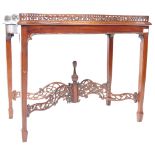 20TH CENTURY CHINESE CHIPPENDALE REVIVAL MAHOGANY SILVER TABLE