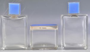 ART DECO SILVER AND GUILLOCHE ENAMEL DRESSING TABLE SET