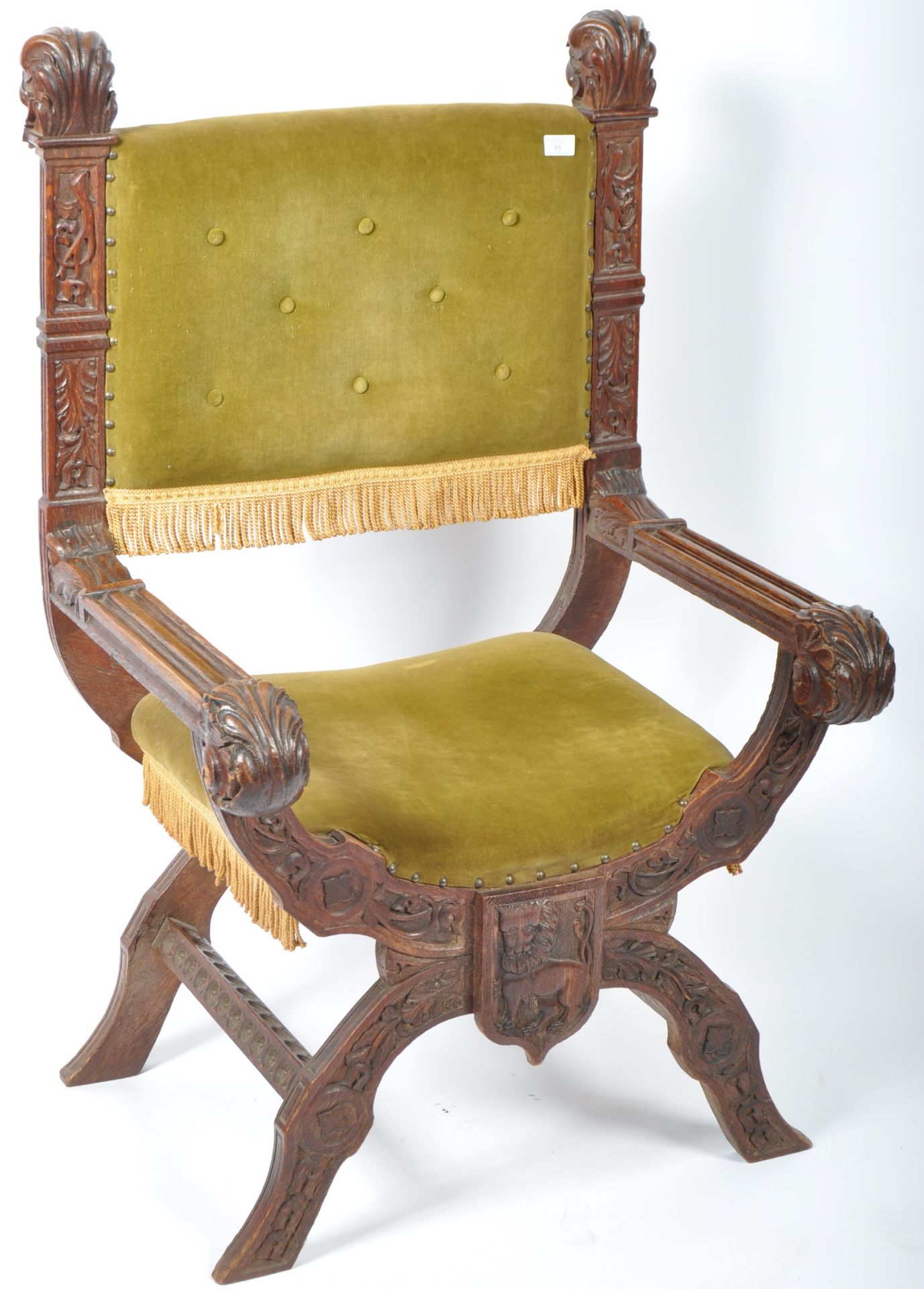 ANTIQUE 19TH CENTURY ITALIAN CARVED OAK SAVRANOLA THRONE CHAIRS - Image 2 of 9