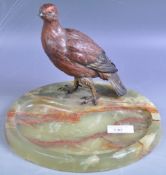 19TH CENTURY ANTIQUE COLD PAINTED BRONZE BIRD INKWELL