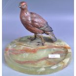 19TH CENTURY ANTIQUE COLD PAINTED BRONZE BIRD INKWELL