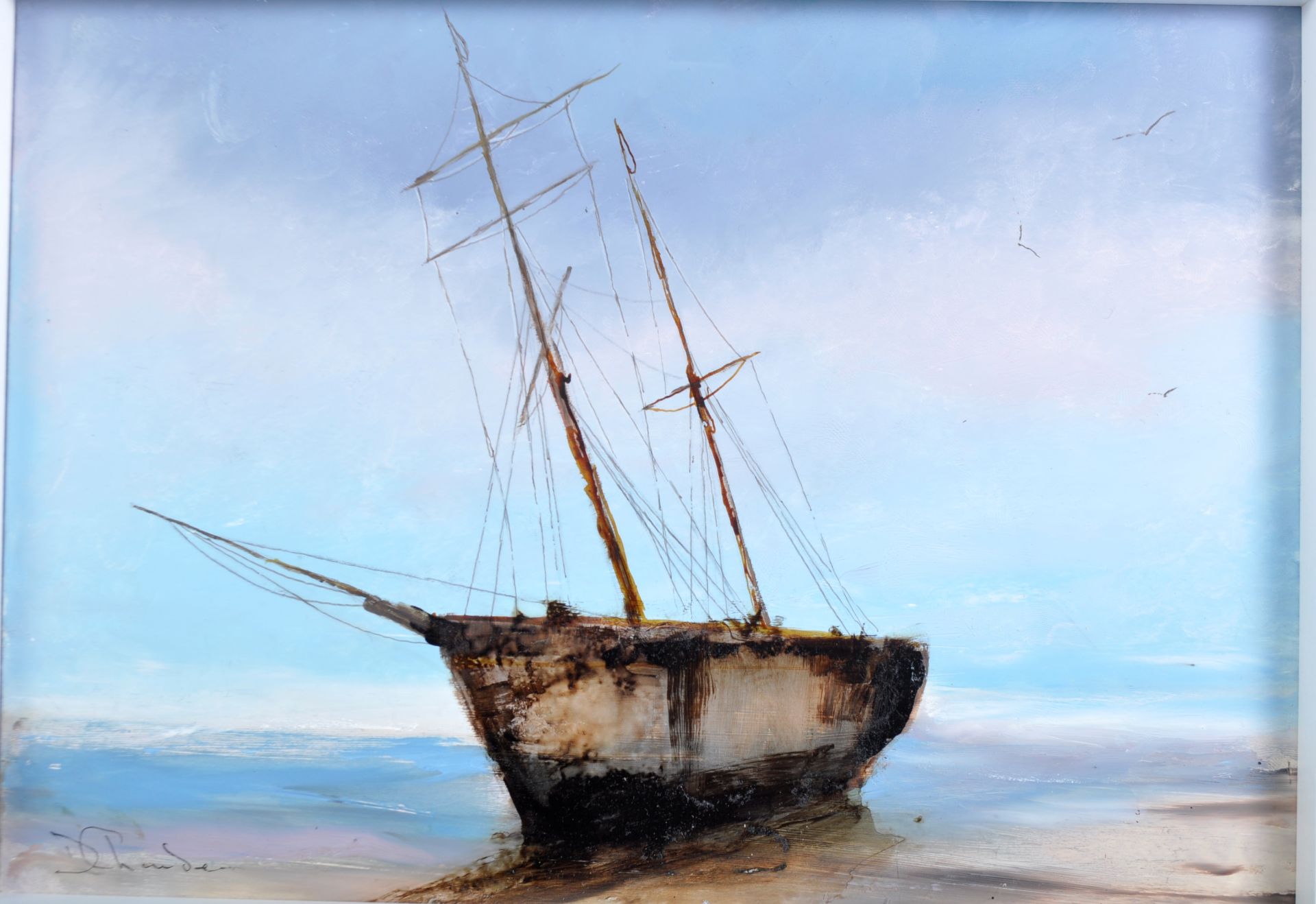 DAVID CHAMBERS - ENGLISH ARTIST - OIL ON BOARD OF A MOORED BOAT - Image 2 of 5