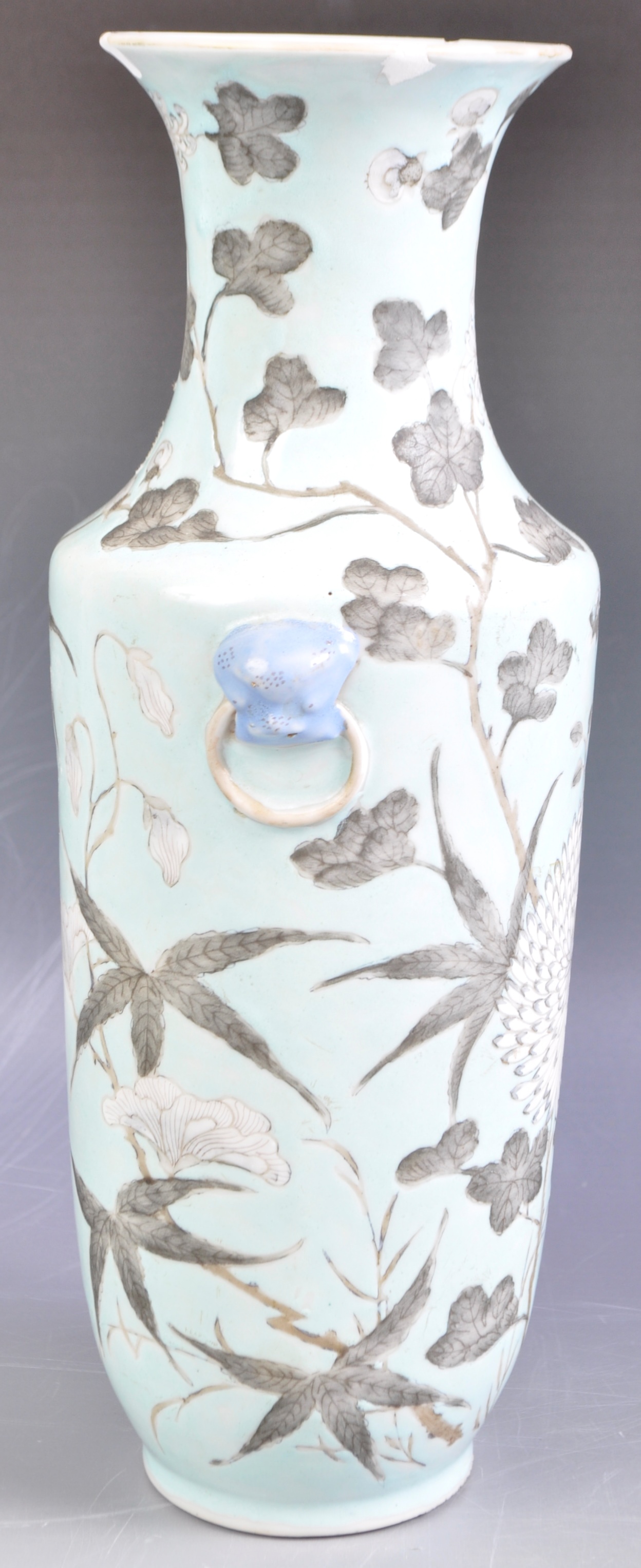 ANTIQUE 19TH CENTURY CHINESE PORCELAIN ROULEAU VASE IN TEAL - Image 3 of 7