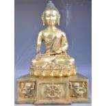 LARGE 19TH CENTURY ANTIQUE GILDED BRONZE BUDDHA