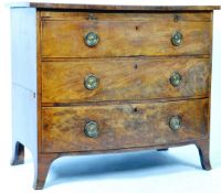 EARLY 19TH CENTURY ENGLISH BOW FRONTED CHEST OF THREE DRAWERS