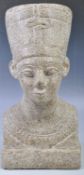 20TH CENTURY EGYPTIAN RED GRANITE EFFECT BUST OF NEFERTARI