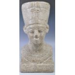 20TH CENTURY EGYPTIAN RED GRANITE EFFECT BUST OF NEFERTARI