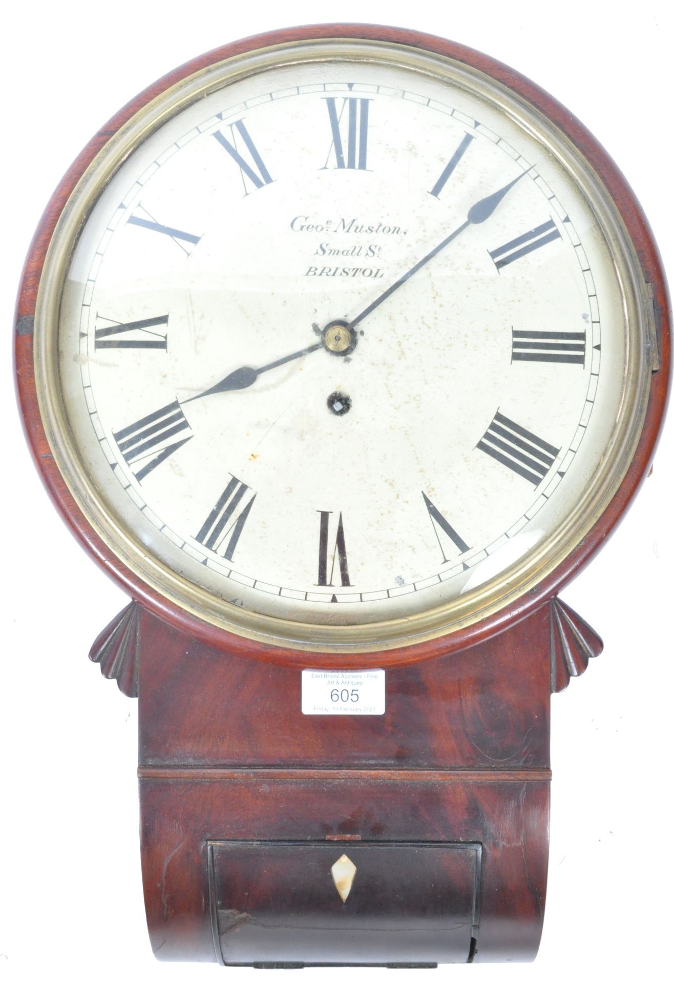 19TH CENTURY MAHOGANY CASED FUSEE MOVEMENT DROP DIAL CLOCK