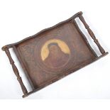 ANTIQUE ARTS & CRAFTS 19TH CENTURY SPANISH POKERWORK TRAY