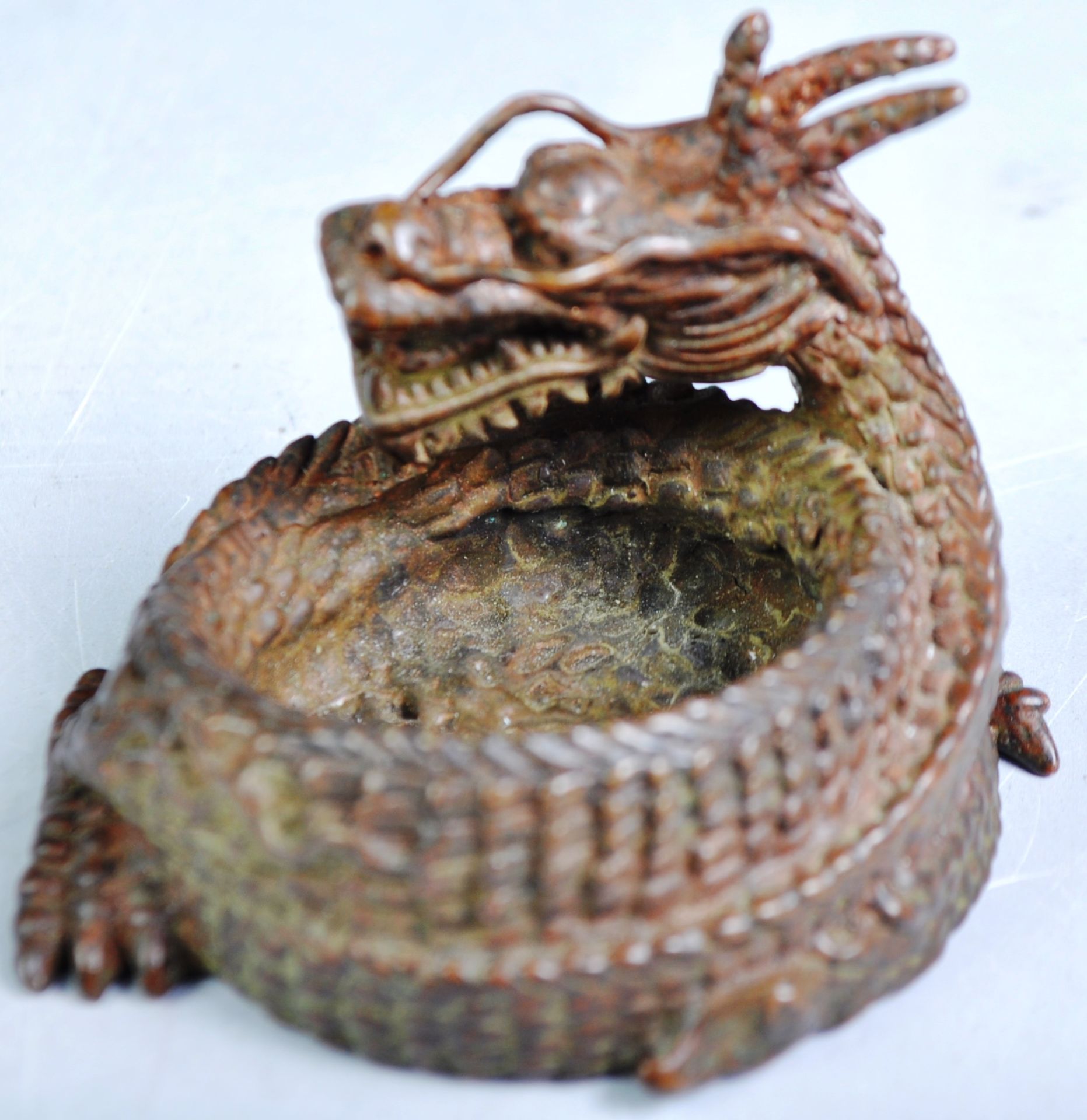 ANTIQUE JAPANESE MEIJI PERIOD BRONZE OF A COILED DRAGON - Image 2 of 4