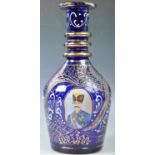 19TH CENTURY BOHEMIAN BLUE GLASS GILDED BOTTLE