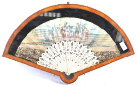 RARE 19TH CENTURY ANTIQUE WALNUT FAN CASE AND FAN