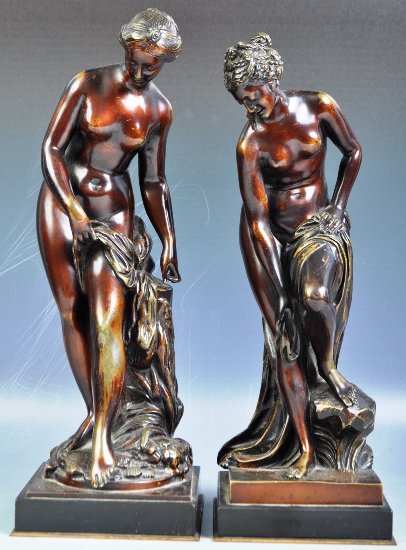 19TH PAIR OF ITALIAN BRONZED - VENUS APHRODITE BATHING