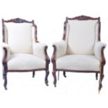 ANTIQUE HIS AND HERS PAIR OF VICTORIAN UPHOLSTERED ARMCHAIRS