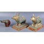 COLLECTION OF THREE ANTIQUE TIBETAN TURQUOISE AND CORAL FIGURES