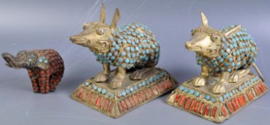 COLLECTION OF THREE ANTIQUE TIBETAN TURQUOISE AND CORAL FIGURES