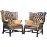 PAIR OF LEATHER QUEEN ANNE TYPE WINGBACK ARMCHAIRS