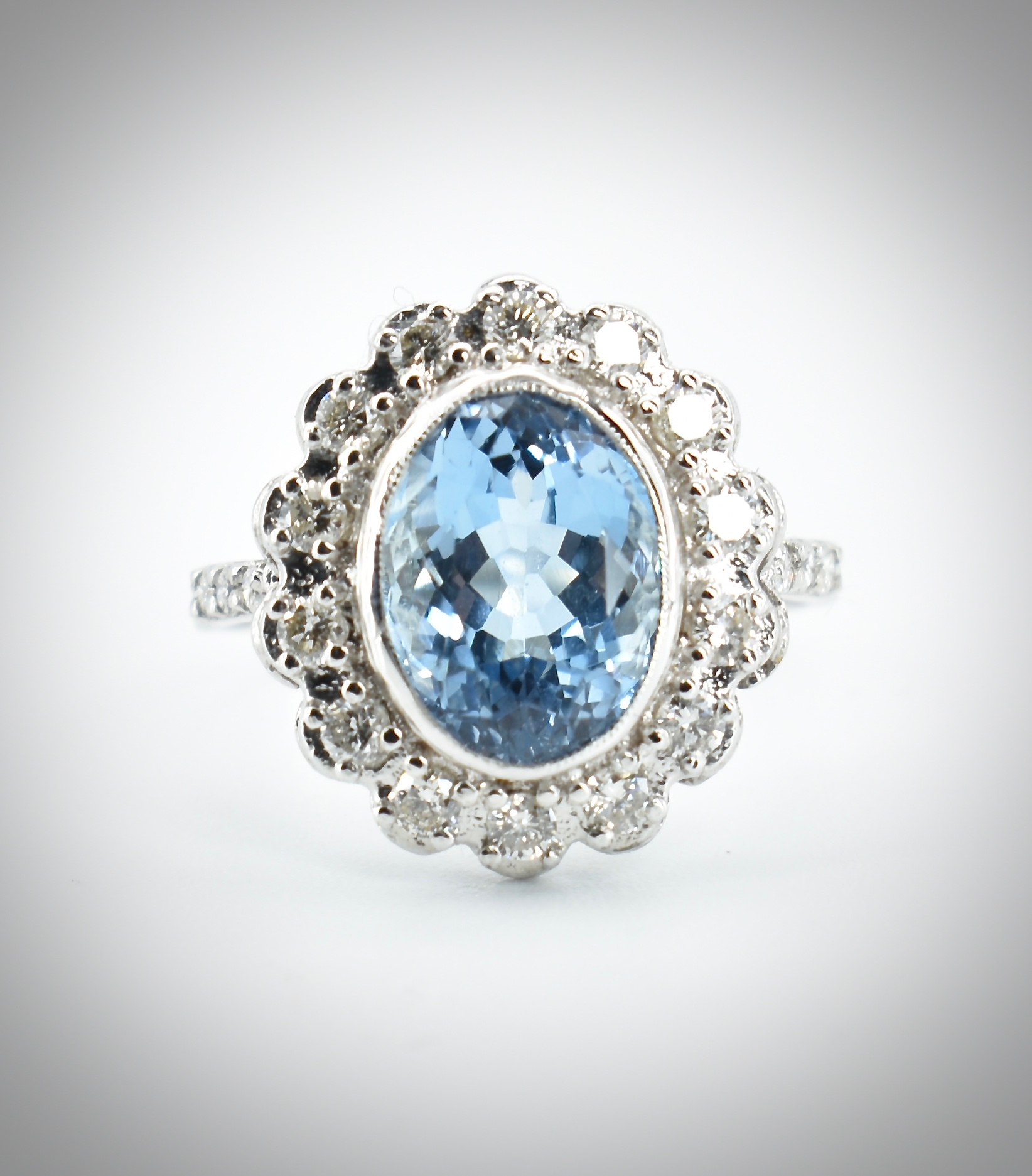 18ct White Gold Aquamarine & Diamond Cluster Ring