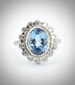 18ct White Gold Aquamarine & Diamond Cluster Ring