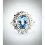 18ct White Gold Aquamarine & Diamond Cluster Ring