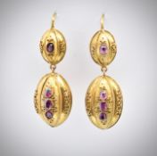 Pair of 19th Century Victorian Gold & Amethyst Drop Earrings