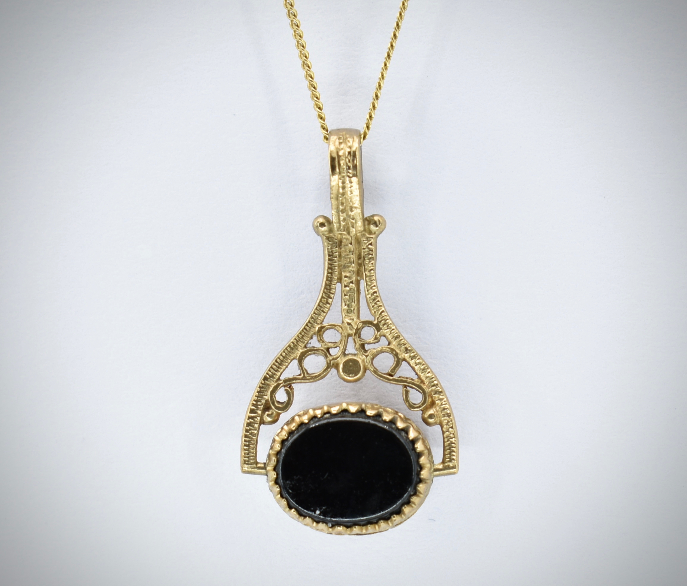 9ct Gold & Agate Swivel Pendant & Necklace Chain - Image 4 of 4