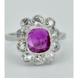 950 Platinum Burma Ruby & Diamond Cluster Ring