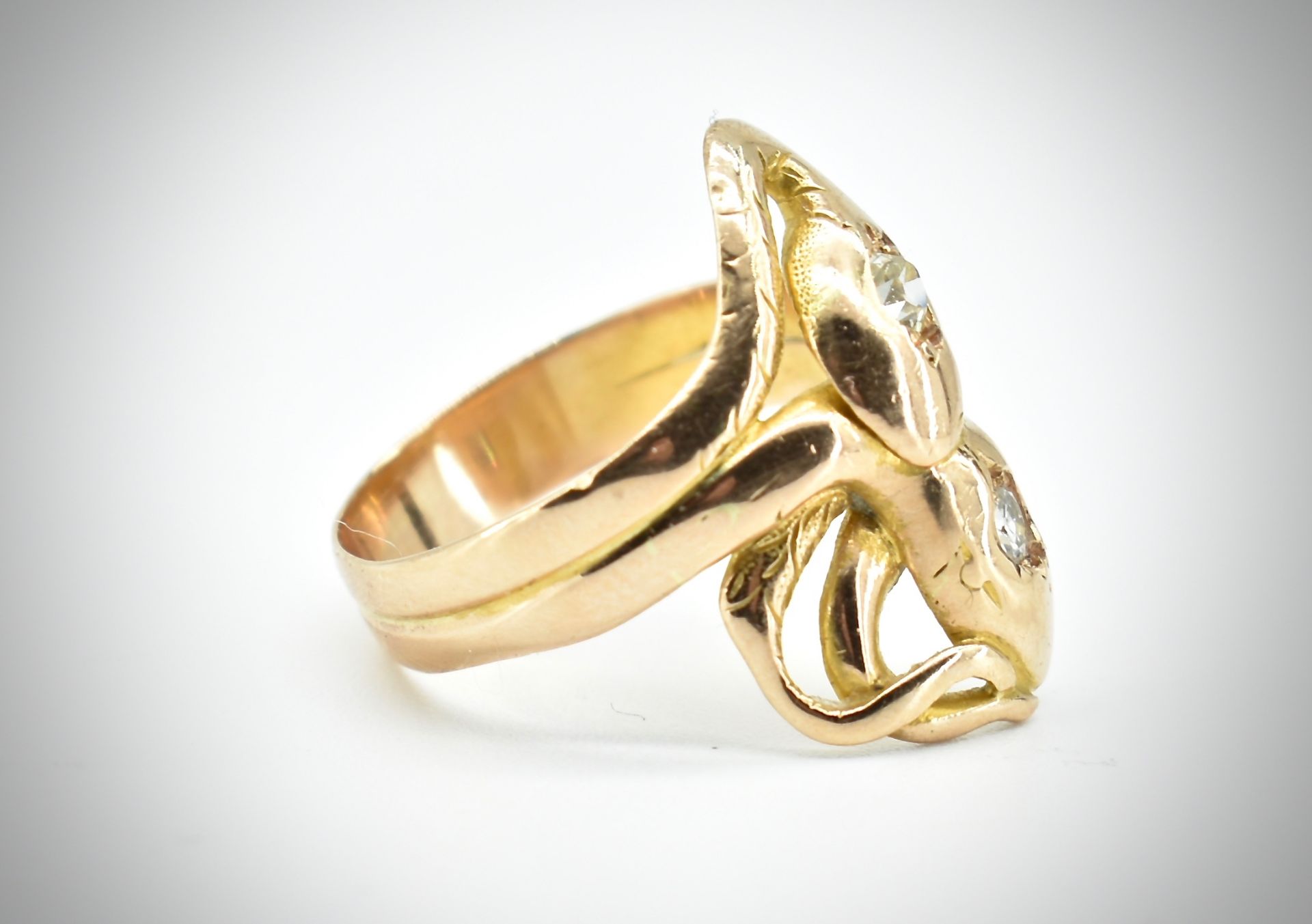 Victorian 18ct Gold & Diamond Art Nouveau Snake Ring - Image 4 of 5