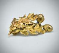 19th Century 14ct Gold Figural Oak Leaf Brooch Pin