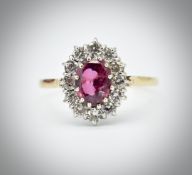 A 14ct Yellow Gold Ruby & Diamond Cluster Ring