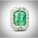 French 18ct Gold Emerald & Diamond Ring