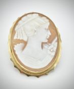9ct Gold Cameo Brooch Clip Depicting A Maiden
