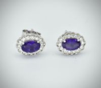 Pair of 18ct White Gold Amethyst & Diamond Cluster Earrings