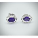 Pair of 18ct White Gold Amethyst & Diamond Cluster Earrings