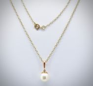 A 9ct Gold & Single Cultured Pearl Pendant & Back Chain