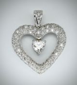 18ct White Gold & Diamond Heart Necklace Pendant