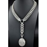 19th Century Victorian Silver Locket Collar Necklace