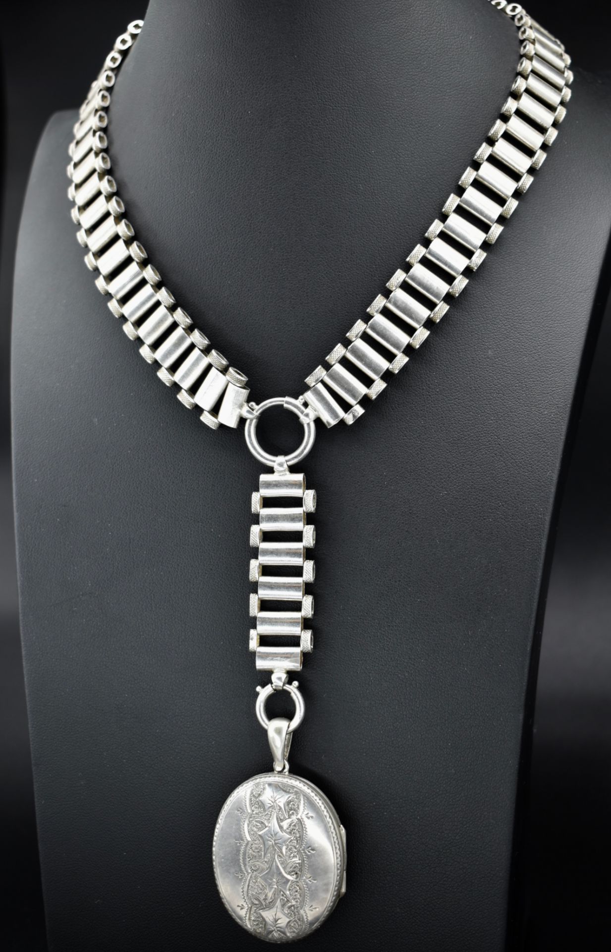 19th Century Victorian Silver Locket Collar Necklace