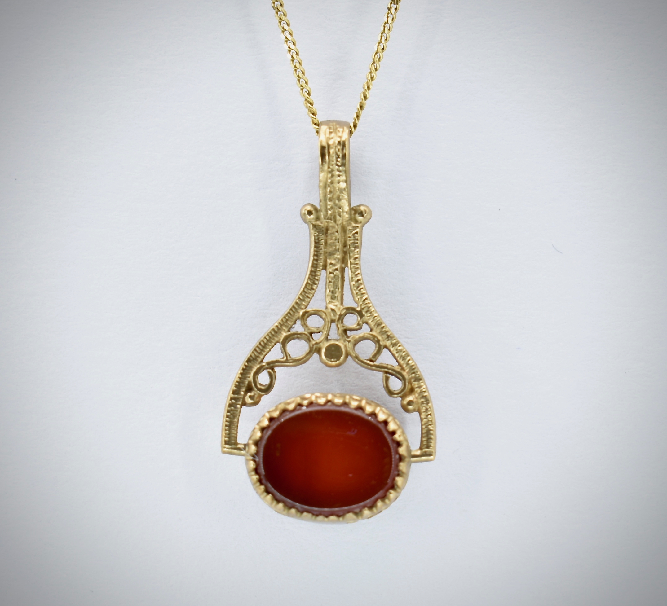 9ct Gold & Agate Swivel Pendant & Necklace Chain - Image 2 of 4